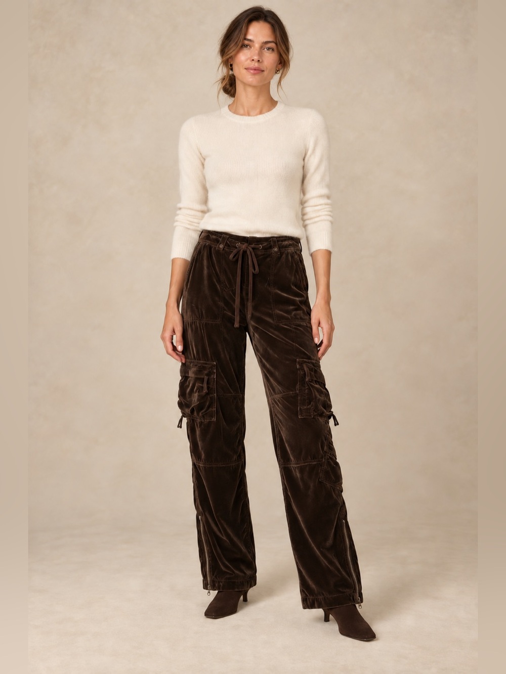 Sundance Nightfall Espresso Brown Velvet Cargo Pants Petite 6